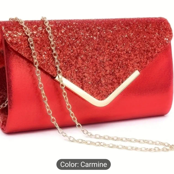 Women's Red Glittery Evening Bag/Clutch with Detachable Chain Strap, … - Picture 1 of 9